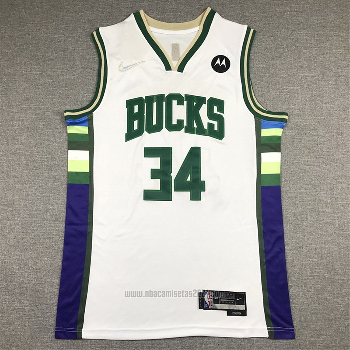 Camiseta Milwaukee Bucks Giannis Antetokounmpo #34 Ciudad 2021-22 Blanco